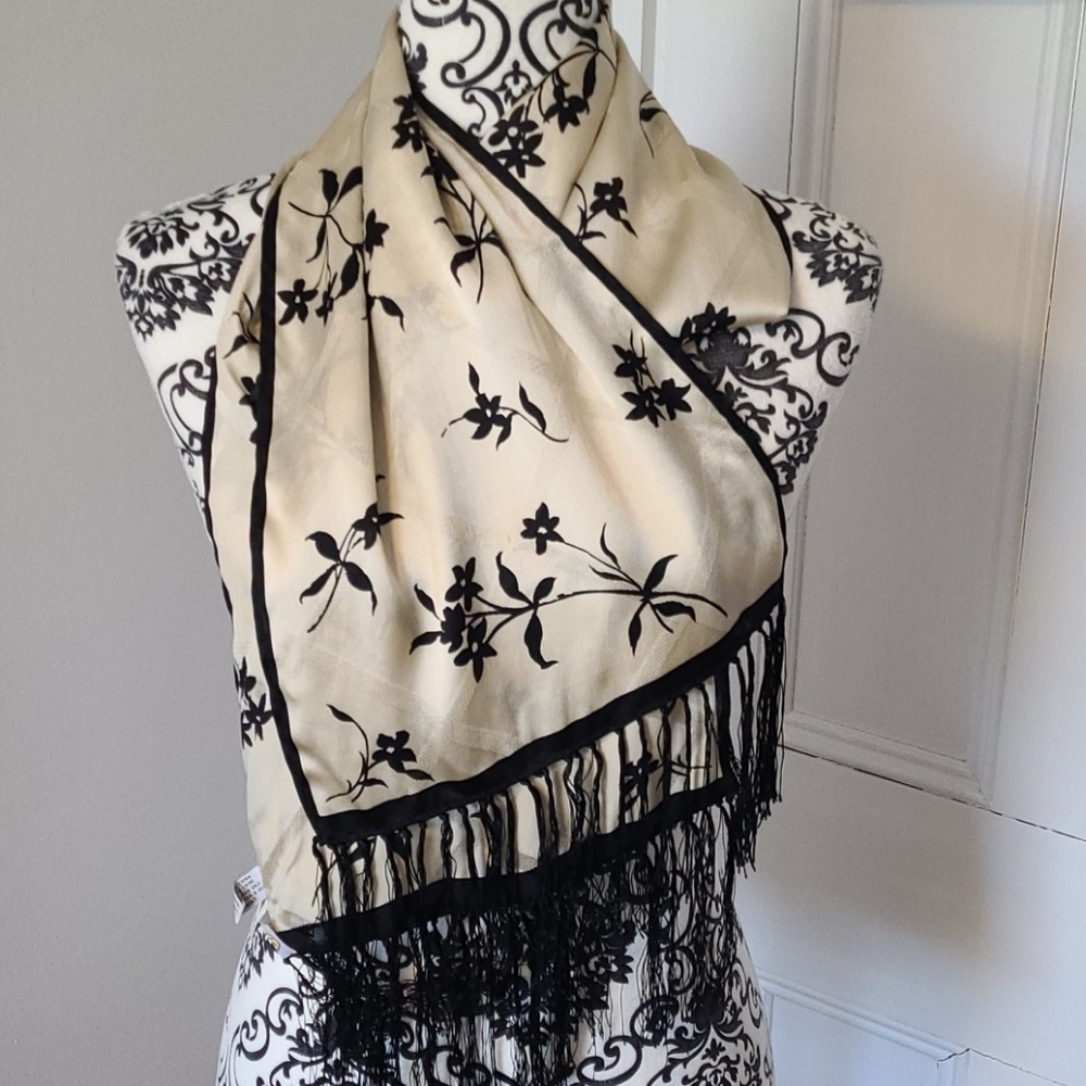 Talbots vintage 100% silk scarf floral fringed